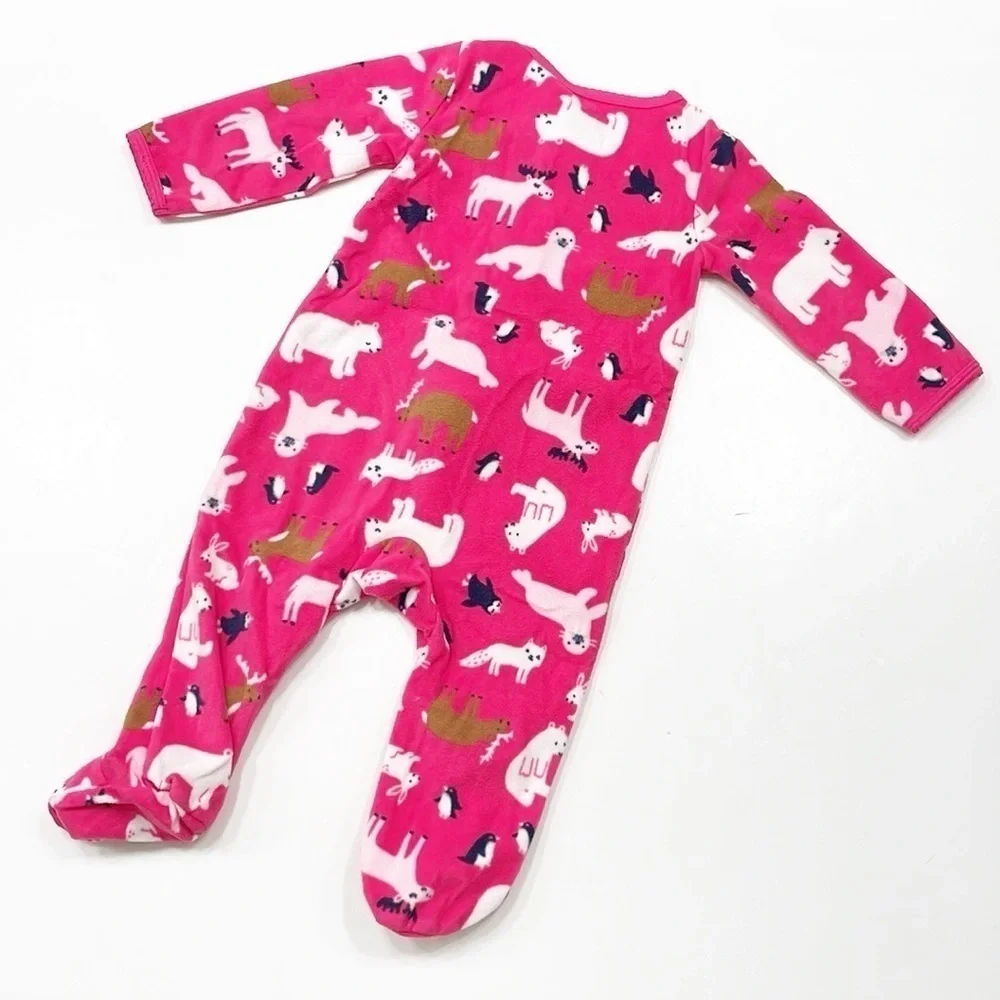 Carter's baby girls animal print fleece zip up footie